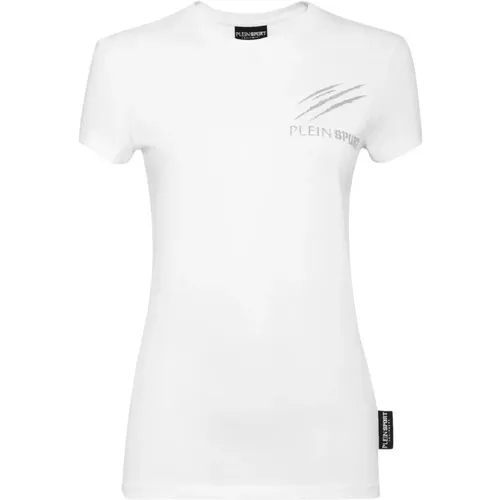 Weißes Rundhals Baumwoll T-Shirt , Damen, Größe: L - Plein Sport - Modalova