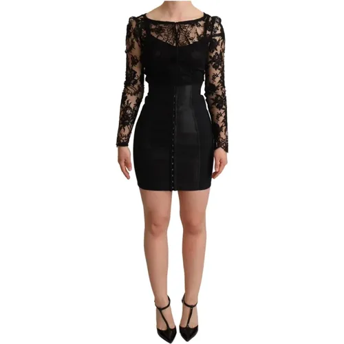 Pre-owned Dresses, female, , Size: 3XS Fitted Lace Top Bodycon Mini Dress - Dolce & Gabbana Pre-owned - Modalova