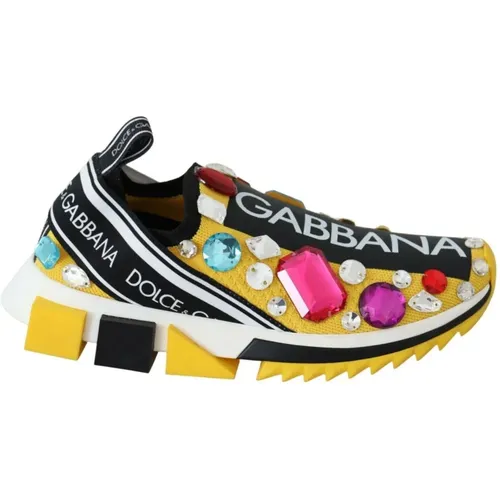 Yellow Sorrento Crystal Sneakers , female, Sizes: 3 UK - Dolce & Gabbana - Modalova