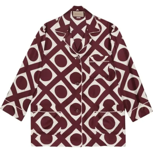 Graphic Print Shirt with Contrasting Trim , female, Sizes: XS - Gucci - Modalova