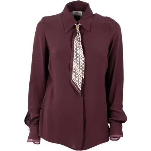 Shirts, female, , Size: XL Georgette Shirt with Scarf Collar - Elisabetta Franchi - Modalova