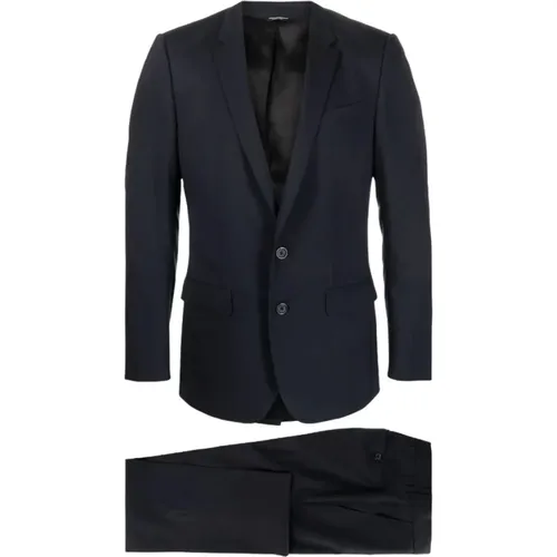 Single Breasted Suits, male, , Size: 2XL Navy Slim Fit Wool Suit - Dolce & Gabbana - Modalova