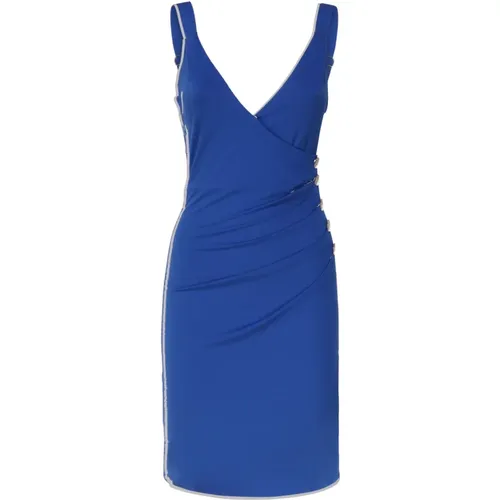 Blaues ärmelloses V-Ausschnitt Drapiertes Kleid , Damen, Größe: XL - Guess - Modalova