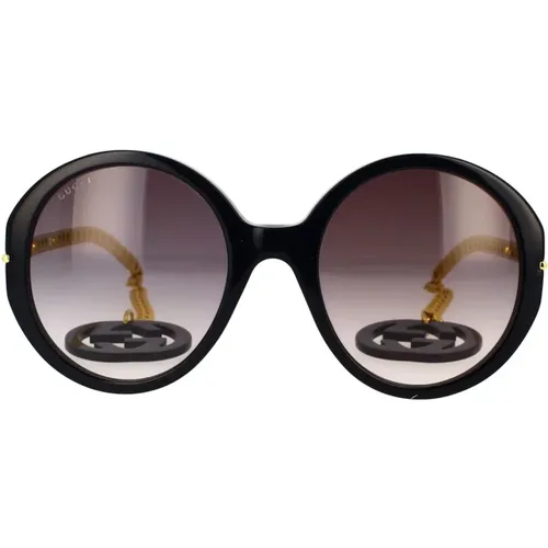 Oversize Runde Sonnenbrille mit Metall-Details und Ketten - Gucci - Modalova