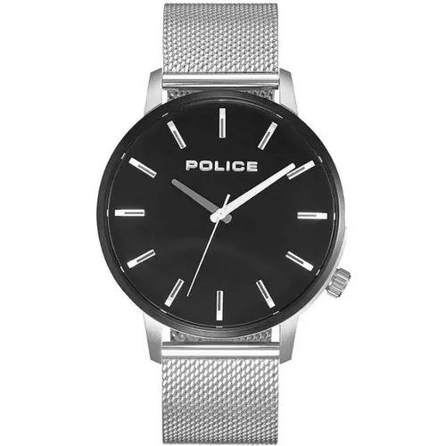 Watches, male, , Size: ONE SIZE Mens Watch Black Silver Stainless Steel Bracelet - Police - Modalova