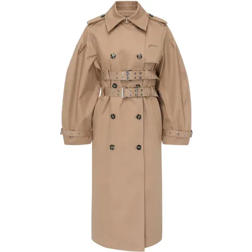 Trench Coats, female, , Size: S Cotton Trench Coat Tiger Eye - Ganni - Modalova