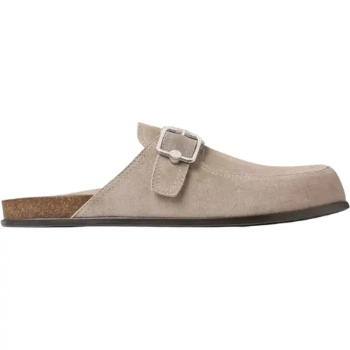 Mules, male, , Size: 10 US Beige Velvet Buckle Slides - Jimmy Choo - Modalova