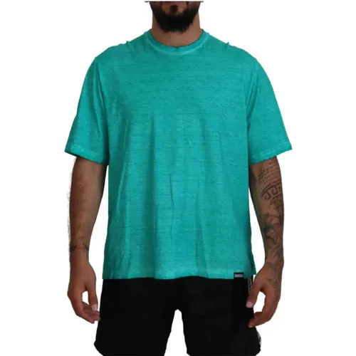 Hellgrünes Baumwoll-Leinen-T-Shirt , Herren, Größe: M - Dsquared2 - Modalova