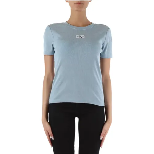 Stretch Cotton Ribbed T-shirt , female, Sizes: L, S, M - Calvin Klein Jeans - Modalova