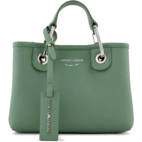 Grüne Mini-Shoppingtasche mit Verstellbarem Riemen und Logo-Schriftzug - Emporio Armani - Modalova