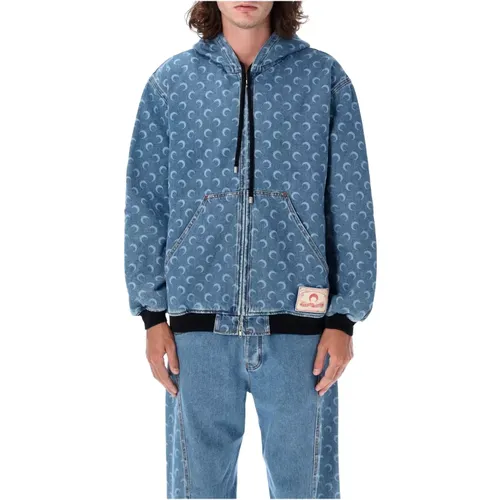 Mond Laser Denim Gepolsterte Jacke Hellblau - Marine Serre - Modalova