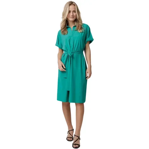 Dress with Rolled Sleeves and Collar , female, Sizes: L, XS, M - Zenggi - Modalova