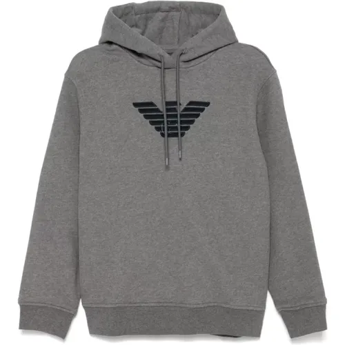 Grauer Pullover mit Kordelkapuze , Herren, Größe: S - Emporio Armani - Modalova