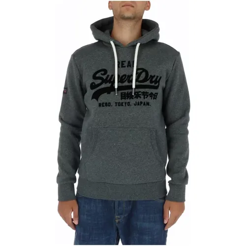 Hoodies, male, , Size: 2XL Grey Print Hooded Sweatshirt - Superdry - Modalova