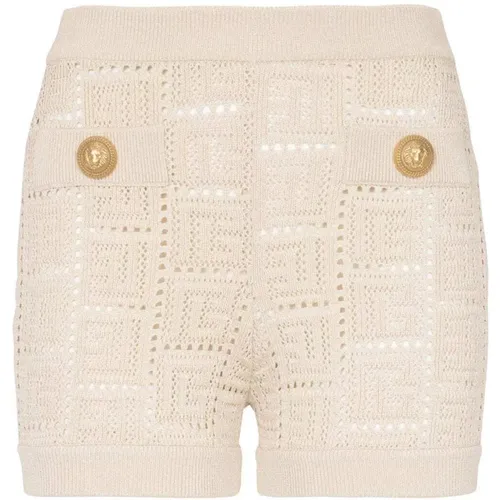 Short Shorts, female, , Size: M Knitted High Waist Shorts with Gold-tone Buttons - Balmain - Modalova