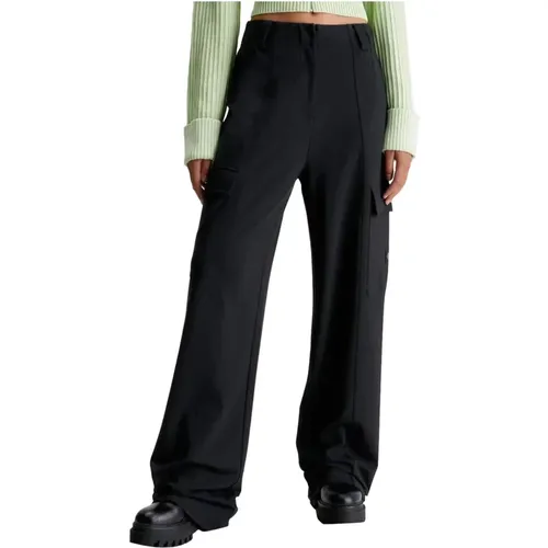 Schwarze Hose mit Reißverschluss und Taschen , Damen, Größe: L - Calvin Klein Jeans - Modalova