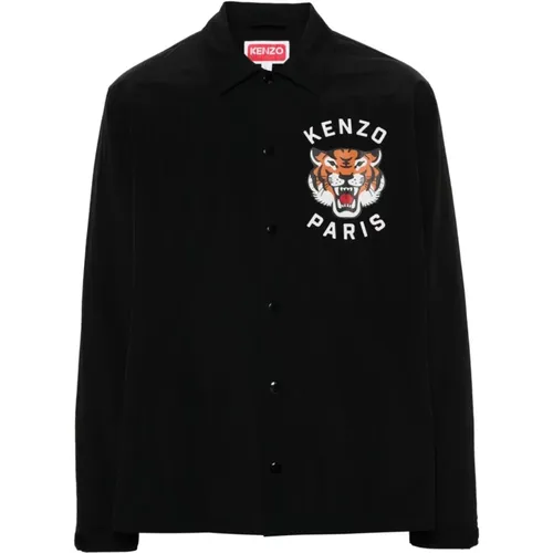 Logo Schwarze Jacke Vorderknopfverschluss , Herren, Größe: L - Kenzo - Modalova