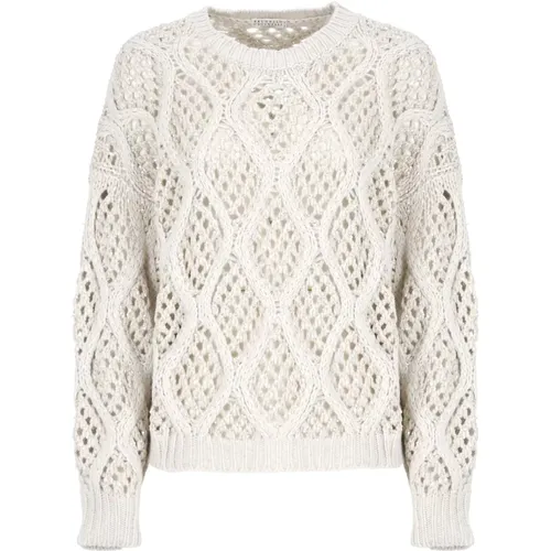 Ivory Cashmere Sweater with Lurex Details , female, Sizes: S, M, L - BRUNELLO CUCINELLI - Modalova