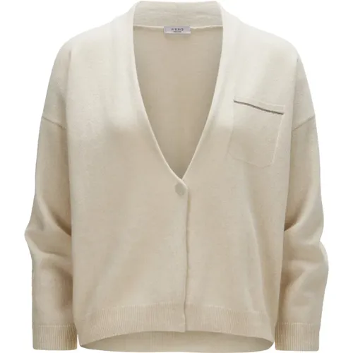 Cream Cardigan for Women with Iridescent Chain Detail , female, Sizes: L, M - PESERICO - Modalova