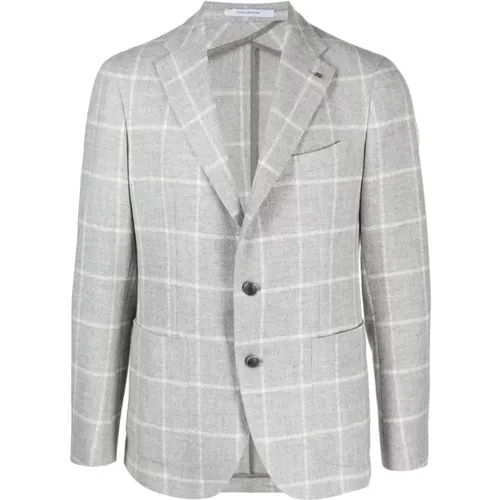 Grey Checkered Wool Jacket , male, Sizes: L - Tagliatore - Modalova