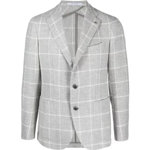 Grey Checkered Wool Jacket , male, Sizes: L, M - Tagliatore - Modalova