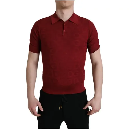 Polo Shirts, male, , Size: M Red Silk Logo Polo Shirt - Dolce & Gabbana - Modalova