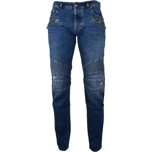 Tapered Blaue Jeans mit Gerippten Knieeinsätzen - Balmain - Modalova