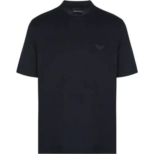 Branded Cotton T-Shirt in Navy , male, Sizes: M, L, 2XL - Emporio Armani - Modalova