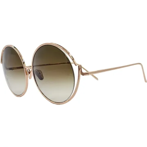 Sunglasses, female, , Size: ONE SIZE Rose Gold Round Sunglasses - Linda Farrow - Modalova