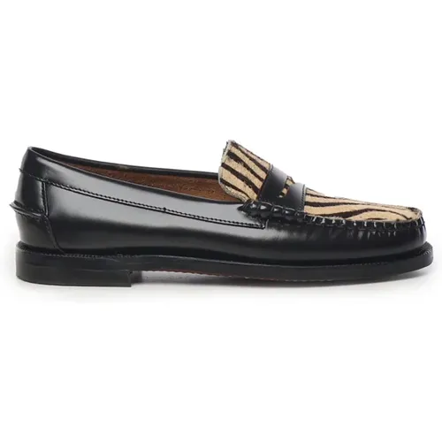 Loafers, female, , Size: 9 US Leather Moccasins with Animal Detail - Sebago - Modalova
