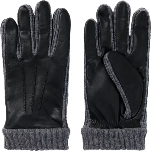 Gloves, male, , Size: 9 IN Hyden-KN Leather and Wool Gloves - Hugo Boss - Modalova