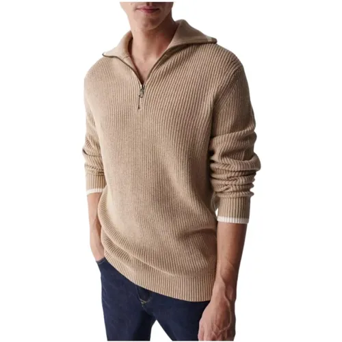 Beiger Hoher Kragen Reißverschluss Pullover - Salsa - Modalova