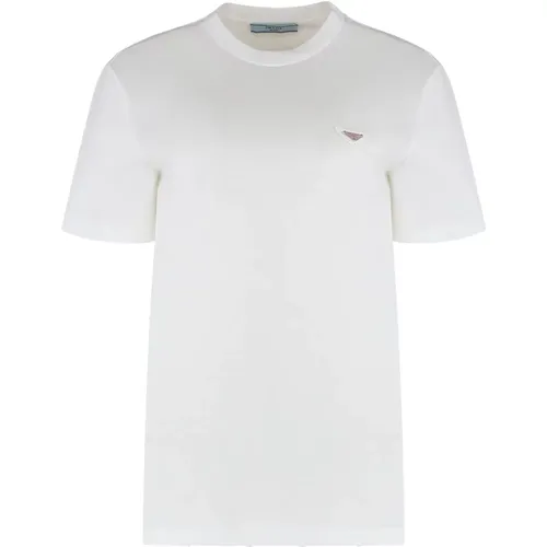 T-Shirts, female, , Size: XS Cotton crew-neck T-shirt - Prada - Modalova