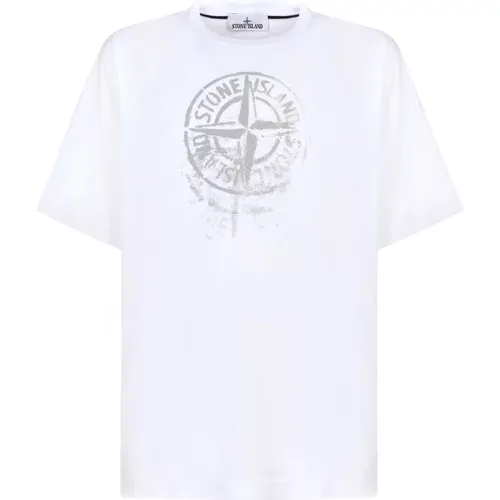 Weiße Baumwoll-T-Shirt , Herren, Größe: XL - Stone Island - Modalova