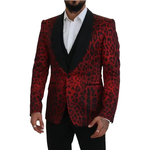 Blazers, male, , Size: L Leopard Print 3-Piece Suit - Dolce & Gabbana - Modalova