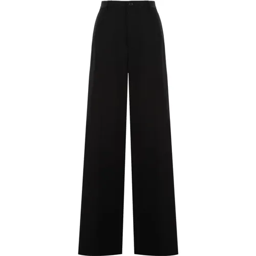Trousers,Schwarze Hose mit Weiß/Blauem Detail,Schwarze Wollweite Hosen - Balenciaga - Modalova