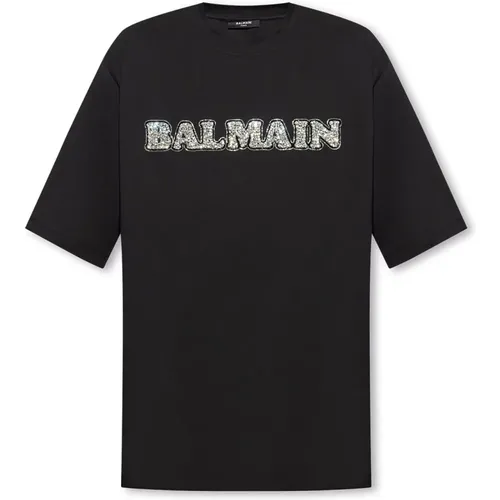 T-Shirt mit Kristallapplikation - Balmain - Modalova