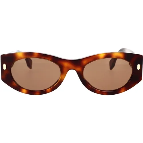 Roma Oval Sonnenbrille aus Havana-Acetat , Damen, Größe: 52 MM - Fendi - Modalova