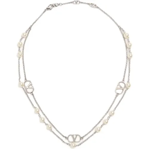 Necklaces, female, , Size: ONE SIZE Pearl embellished silver-tone necklace - Valentino Garavani - Modalova