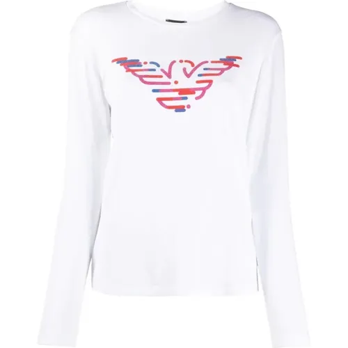 Long Sleeve Sporty T-Shirt with Round Neck and Maxi Logo , female, Sizes: S - Emporio Armani - Modalova