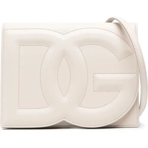 Weiße DG Logo Umhängetasche,Lederhandtasche mit geprägtem Logo - Dolce & Gabbana - Modalova
