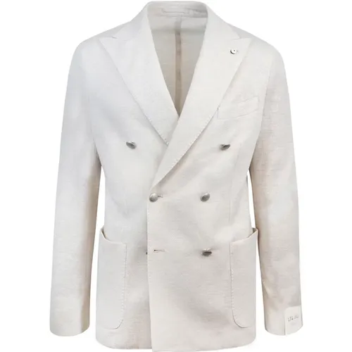 Blazers, male, , Size: M Double-breasted Linen Cotton Jacket - Lubiam - Modalova