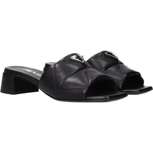 Sliders, female, , Size: 10 US Leather Flat Sandals - Prada - Modalova