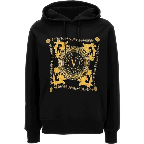 Logo-Print Cotton Hoodie Sweater , male, Sizes: XL, M, L, S - Versace Jeans Couture - Modalova