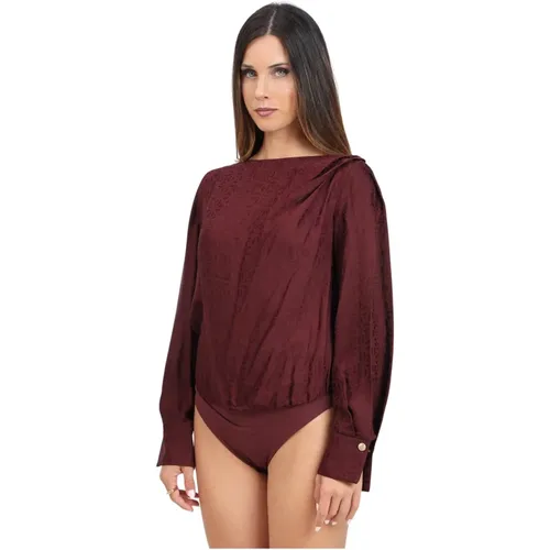 Bordeaux Langarm Jacquard Satin Body,Bordeaux Top für Frauen - Elisabetta Franchi - Modalova