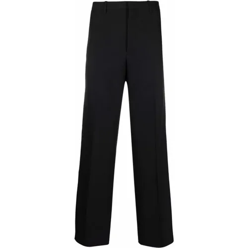 Straight Trousers, male, , Size: XL Tailored Wool Trousers with Satin Stripes - Prada - Modalova