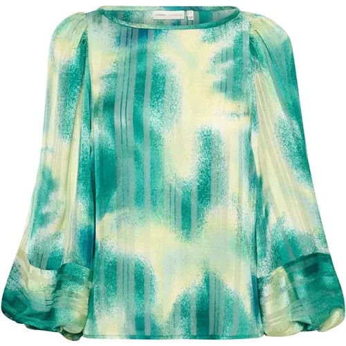 Blouses, female, , Size: M Green Art Splash Blouse with Flare Sleeves - InWear - Modalova