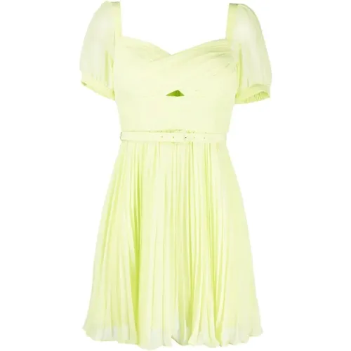 Lime chiffon mini dress , female, Sizes: 3XS, XS, S, 2XS - Self Portrait - Modalova
