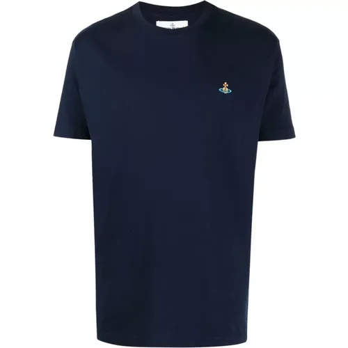 Blaue T-Shirts und Polos mit Orb-Logo , Herren, Größe: S - Vivienne Westwood - Modalova