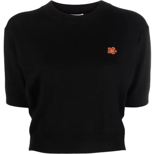 Schwarzer Crop-Pullover mit Kontrastdetail , Damen, Größe: XS - Kenzo - Modalova